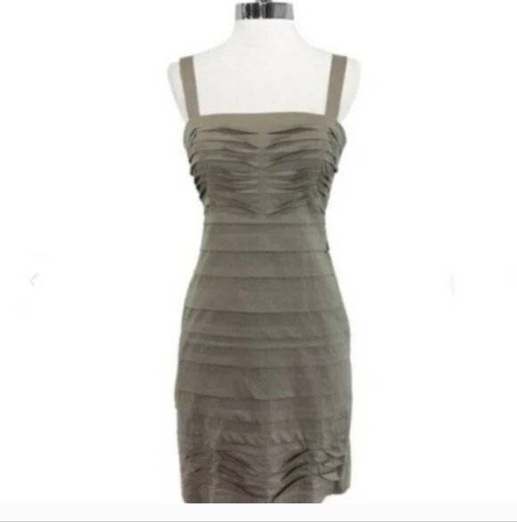 BCBG Maxazria Pleated Sleeveless Cotton Taupe Mini Dress Gravel Size 6 NWT - Picture 3 of 8